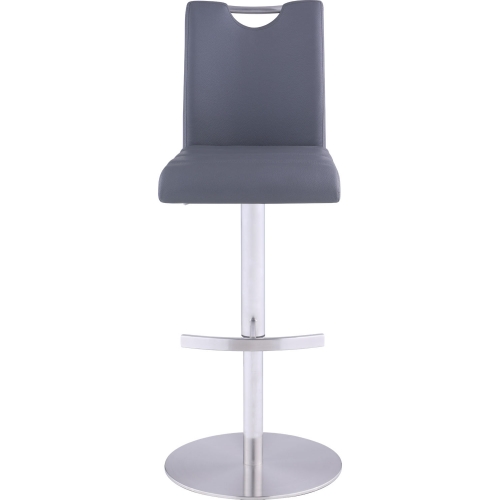 1715 Handle Back Adj. Stool in Brushed Stainless & Gray Leatherette